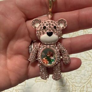 BETSEY JOHNSON Pink Crystal Bear Pendant Necklace